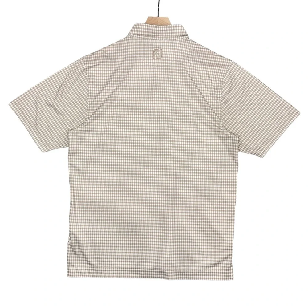 Footjoy Polo Mens Medium Gingham Print Performance Stretch Golf Shirt Neutral - Picture 4 of 8